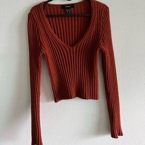Rust Orange V Neck Sweater Crop